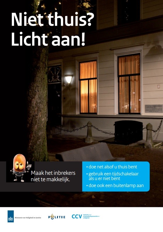 Campagneposter Niet thuis? Licht aan!