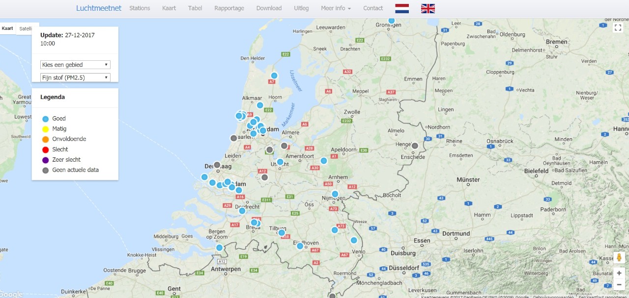 Actuele luchtkwaliteit in Nederland voor fijnstof PM2,5