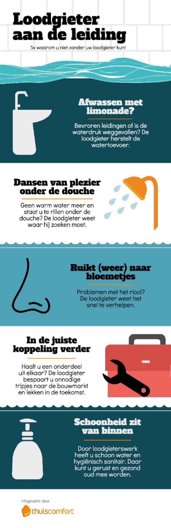 Infographic met 5 redenen waarom u niet zonder uw loodgieter kunt